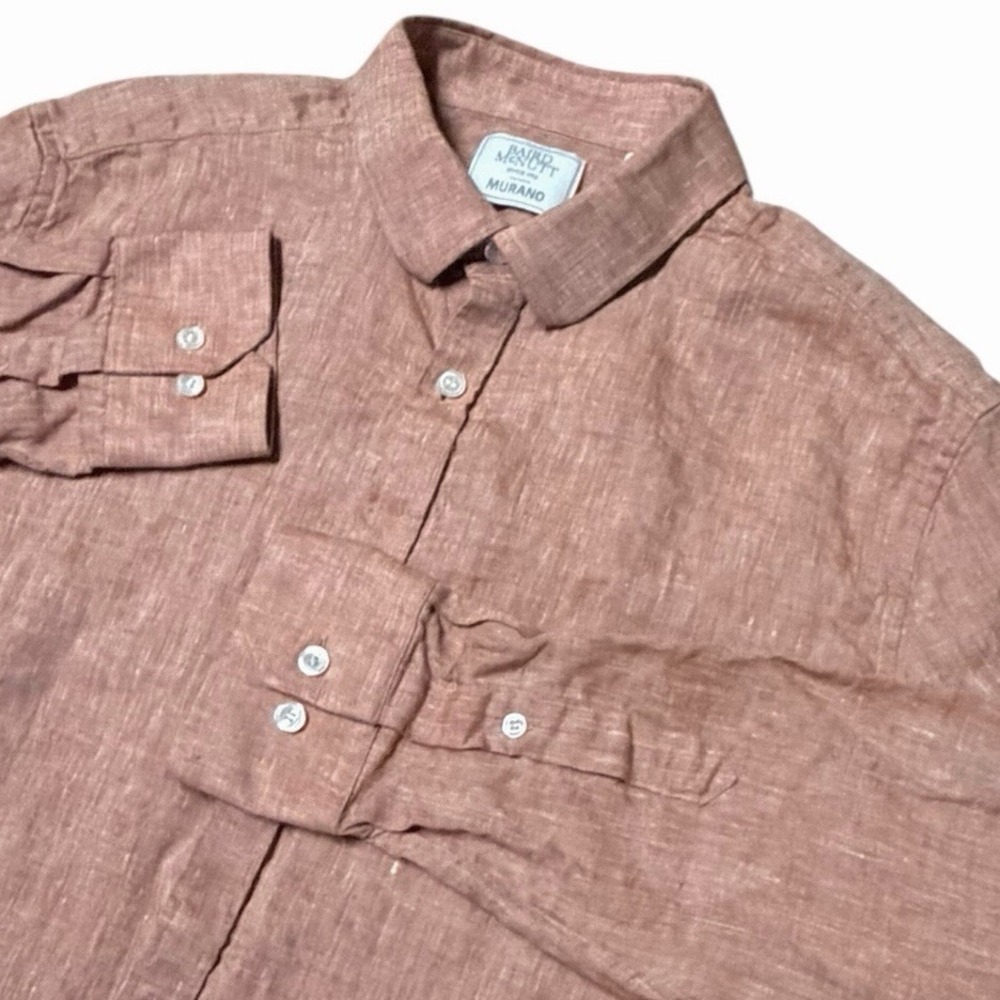 Baird McNutt Shirt Mens Large Murano 100% Linen Salmon Lightweight Preppy‎